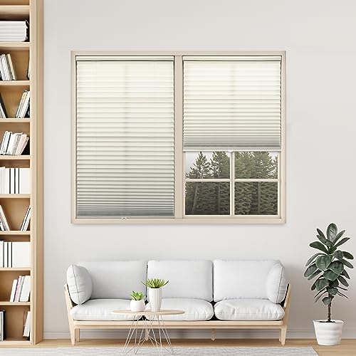DEZ FURNISHINGS Cordless 1" Signature Light Filtering Pleated Fabric Shade, 48" W x 72" H, Ecru