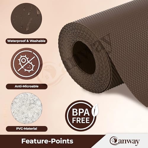 Image of CANWAY (45cm x 3M) Food Grade Non-Slip Drawer & Shelf Mat | Waterproof, Washable Shelf Liner for Kitchen Cabinets, Cupboards, Fridge & Bathroom Shelves | Coffee