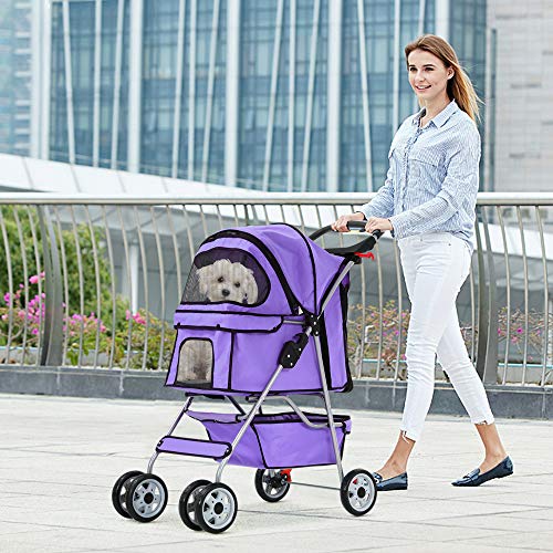 MeetPerfect 4 Wheels Travel Stroller Pet Stroller Dog Cat Pushchair Trolley Puppy Jogger Folding Carrier Carriage with… - Image 6