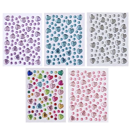 Mjzzh Lot de 5 Autocollants Diamant Multicolore, Stickers en Forme de Cœur, Autocollants DIY Décoration, Jouet Fille, Décoration de Livre