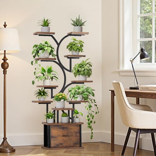 Image of Plant Stand Indoor with Grow Lights - 11 Tiered Plant Shelf with Drawer, 65 inch Corner Plant Stands for Indoor Plants, Plant Stand for Multiple Plant, Flower Display Rack for Home, Living Room, Patio