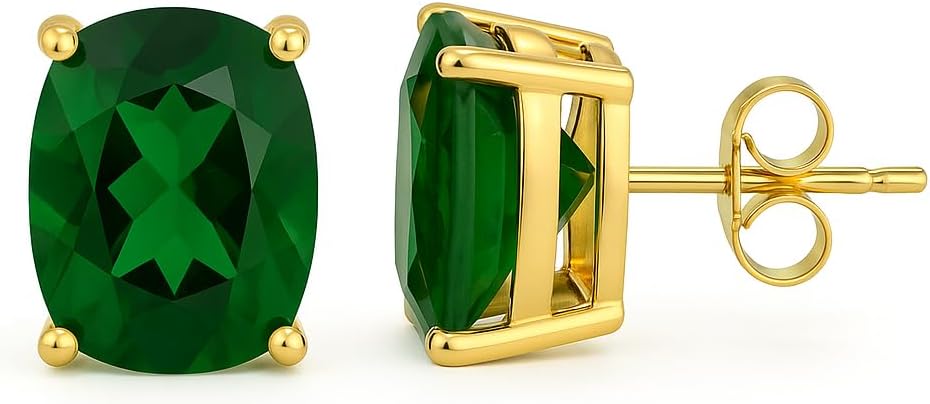 Women's 18K Gold Plated 8x10mm Princess Cut Gemstone Stud Earrings – Birthstone Jewelry for Her – Classic Cushion Studs