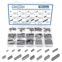 MroMax 150Pcs Round Ended Feather Key 16 Sizes Parallel Drive Shaft Keys Set Carbon Steel Key Stock Assortment Keyway for Golf Carts, Go Carts, Tablesaw Motor Pulley and Smaller Engines8mm-30mm