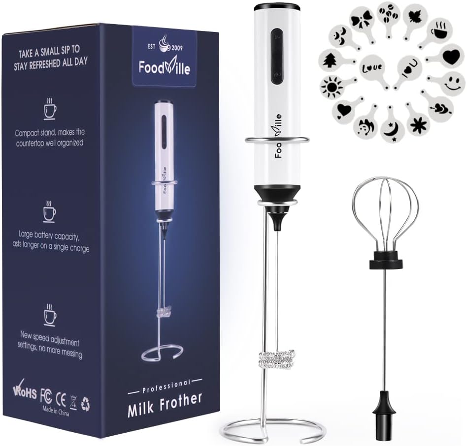 MF05 Rechargeable Milk Frother USB Charging Handheld Foam Maker with Stainless Balloon Whisk for Cappuccino, Latte, Bulletproof Coffee, Keto Diet, Protein Powder, Matcha (White)