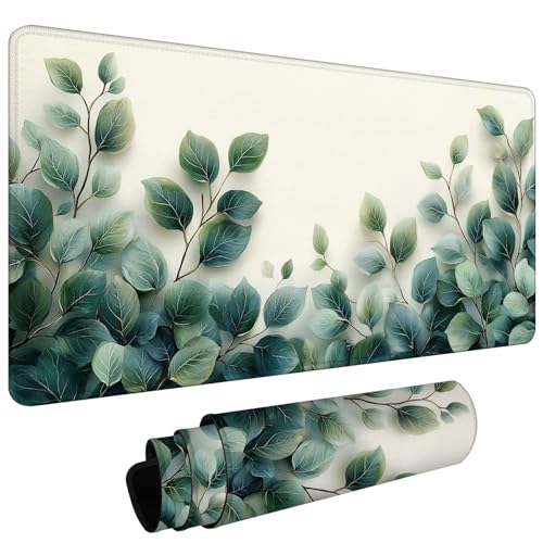 Tapis de Souris XXL 1000x500x3mm Tapis de Souris Gaming avec Base AntidéRapante ImperméAble à l'eau, Gamer Mouse Pad, Accessoire Bureau, Précision-Vitesse-Confort, FeuillesCouleur Crème #L1121