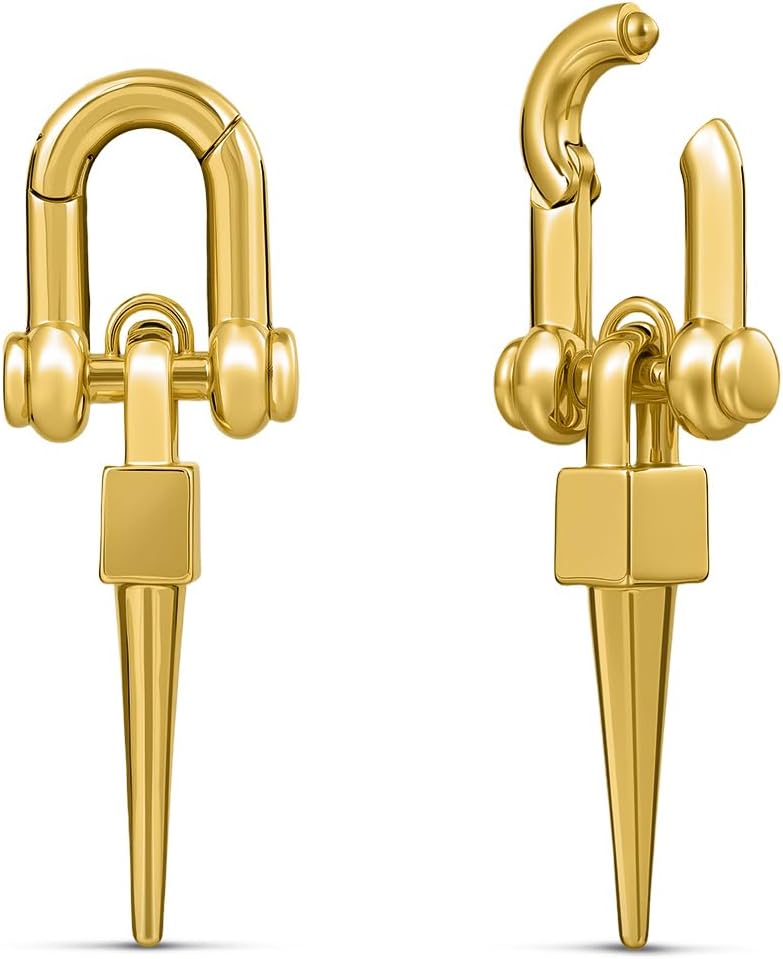 ERKUOO Safety Pin Ear Hangers for Stretched Ears Gothic Punk Industrial Shackle Spike Weights 4G 6G Hypoallergenic Gauges Tunnels Body Piercing Jewelry