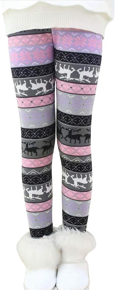 Rysly Girls Winter Thick Warm Long Pants Printing Fleece Lined Leggings