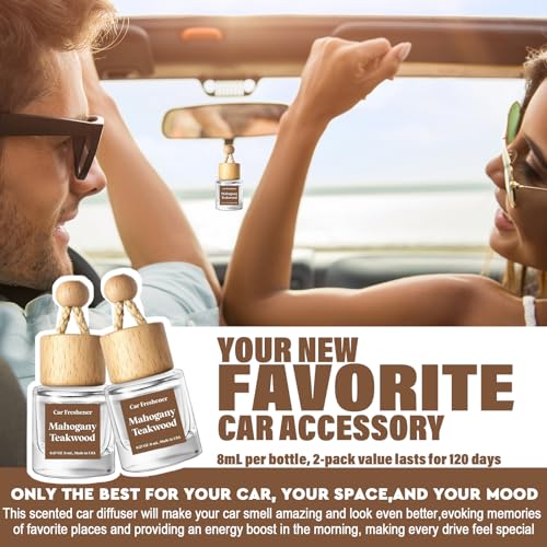 Image of HoogaLife Car Air Freshener Diffuser 2 Pack Hanging Mahogany Teakwood Car Air Freshener for Women 45+ Days Long Lasting Fragrance Made in USA