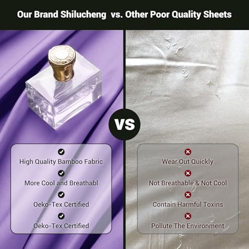 Image of Shilucheng 4 Piece Queen Sheet Sets, Cooling Sheets, Blend Rayon Derived from Bamboo, Deep Pocket Up to 16 inch, Breathable & Soft Bed Sheets, Hotel Silky Bedding Set, Purple