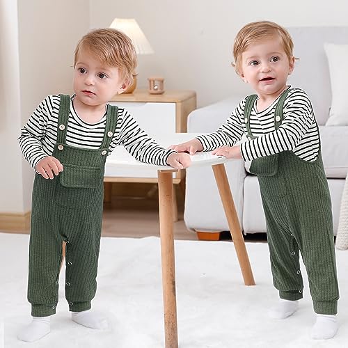 Image of CARETOO Baby Boy Clothes Suit Infant Gentleman Boy Outfits Dress Shirt /Bowtie /Suspender Pants Set 0-18 Months