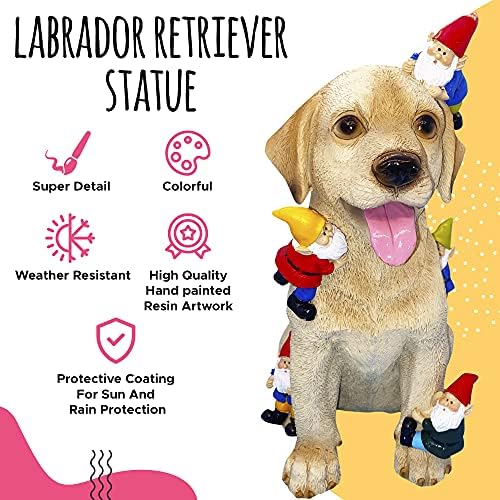 LABRADOR RETRIEVER Garden Gnome Statue - 11" Lifelike Funny Gnomes Naughty Dog Gnome Garden Sculpture for Outdoor or Indoor Waterproof coating ideal Yard Lawn Garden Office Home decoration