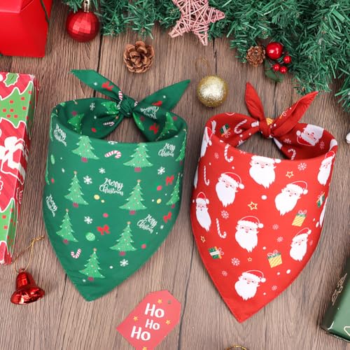 SZEE 2 Stück Hundehalstuch Weihnachten,Hunde Bandana-Festliches Halstuch für Hunde & Katzen mit Santa- und Tannenbaum-Motiv, Weiches Kopftücher Waschbarer Hundehalstücher, Ideale Haustiergeschenk, S