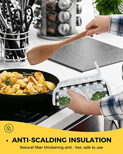 Pot Holder Set Of 3 Cute Snowman Christmas Cardinal Red Scarf Potholder Heat Proof Non-Slip Pot Holders,Green Tree Winter Snow Black Gingham Hot Pads Potholders For Kitchen Cooking Baking Bbq #TOP3