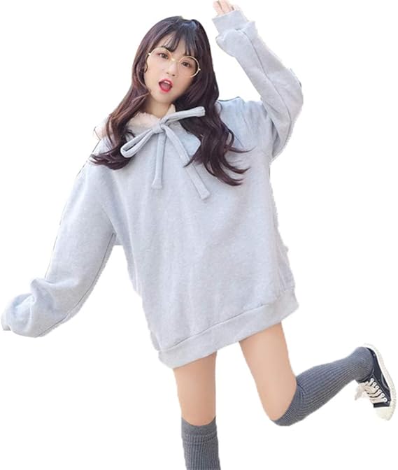 Amazon パーカー レディース トレーナー もこもこふわふわ厚手森ガール裏起毛フード付き森ガールプルオーバースウェット 可愛いレディース トップス スウェット ゆったり カジュアル 上品 グレー トレーナー パーカー 通販