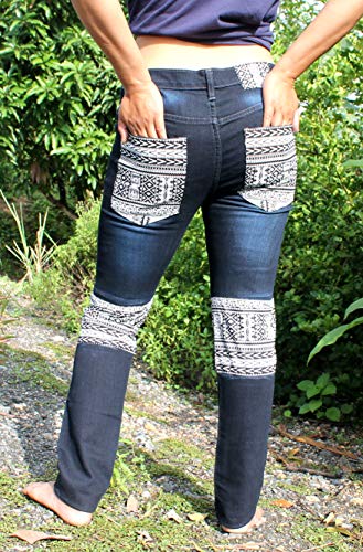 RaanPahMuang Unique Africa Dashiki Knee Section Cotton Denim Jeans African4