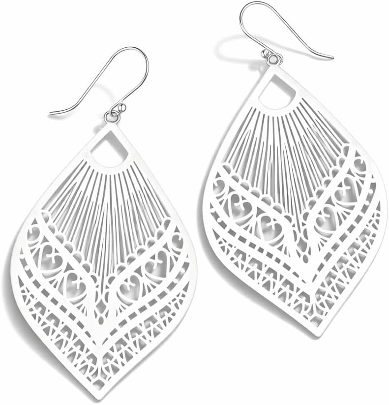 White Filigree Enameled Teardrops on Sterling Silver Earrings