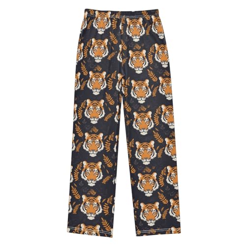 Hand Drawn Tiger Pajama Pants Lounge Sleep Pants Elastic Waist Long Pajama Bottoms with Pockets for 6-14 Years