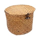 Cabilock Wicker Storage Box with Lid Handwoven Seagrass Desktop Organizer Basket for Cosmetics Snacks and Sundries Storage Decorative Bin for Home and Office