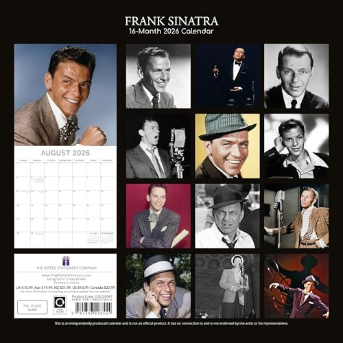 Frank Sinatra Calendar 2026 Calendar 16 Month Family Square Wall 2026 UK | Planner with Large Grid for Home or Office Organisation - Image 3