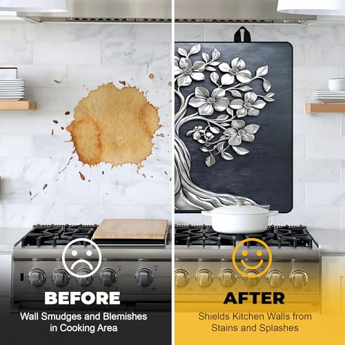 Image of NYZE Stove Cover for Electric and Glass Stove Tops 3-in-1 Stove Mat, Heat Resistant Counter Protector Mat, Non-Slip Surface & Drying Rack (Silver Tree, 28.5 inchLx20.5 inchW)