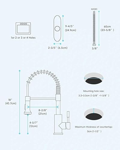 Vista 54 de APPASO Grifo de cocina con níquel cepillado extraíble, un solo mango de arco alto cuello de cisne moderno grifo de fregadero de cocina con placa