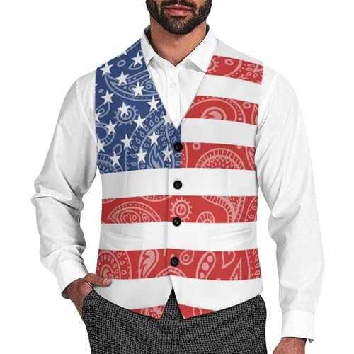 U.S. Flag Paisley Pattern Novelty Men's Suit Vest Funny Formal Dress Vests Business Waistcoat