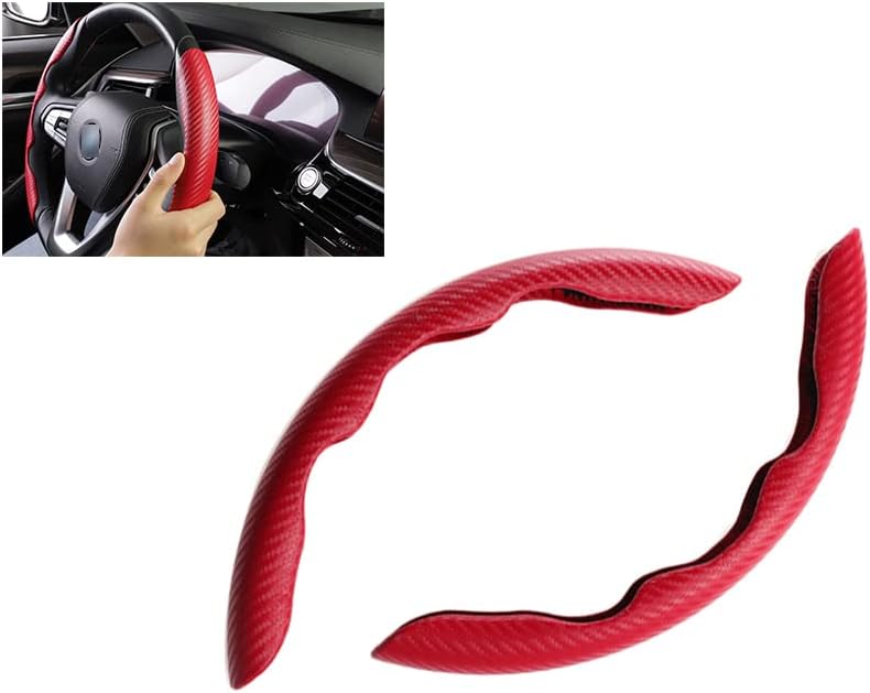 SANRILY 2Pcs Red Fashion Carbon Fiber Texture Steering Wheel Covers for Women&Man,Universal for 99% of Car Steering Wheel, Non Slip Car Steering Wheel Booster Cover Protector