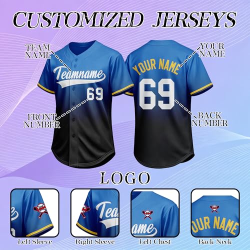 Camiseta personalizada de béisbol con logo, nombre y número de equipo para hombres, mujeres y jóvenes miniatura 3