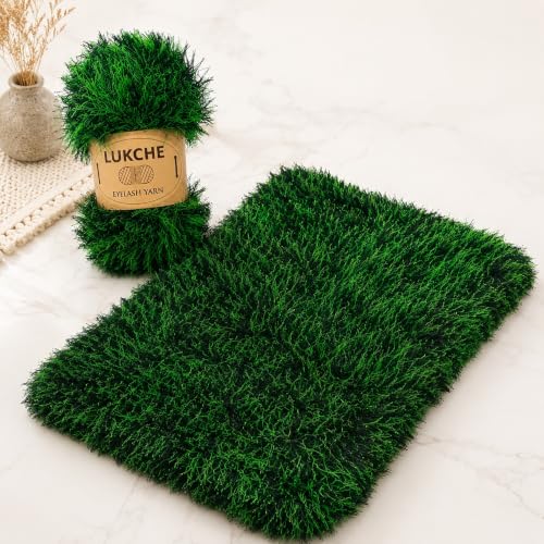 Image of Eyelash Fun Fur Yarn Premium 100% Polyester 164 Yds (150 Mt), 3.53 Oz (100 Gr) Colorful Crochet Yarn Dıy Hand Knitting. (Black-Green, 1 Skein)