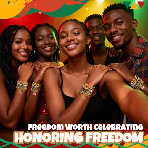 FBBP Juneteenth Bracelets for Women Men, Layered Beaded Bracelets, Freedom Celebration Accessories, African Inspired Festival Costume Wristbands, Black History Theme Gifts for Adults