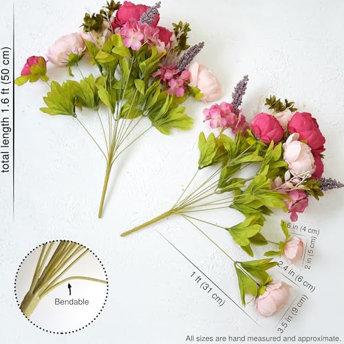 Image of FiveSeasonStuff Vintage Artificial Peonies Silk Peony Flowers and Hydrangeas for Wedding Bridal Home Decor - Beautiful Floral Centerpiece Arrangement Decoration with 2 Bouquets (Mixed Pink)