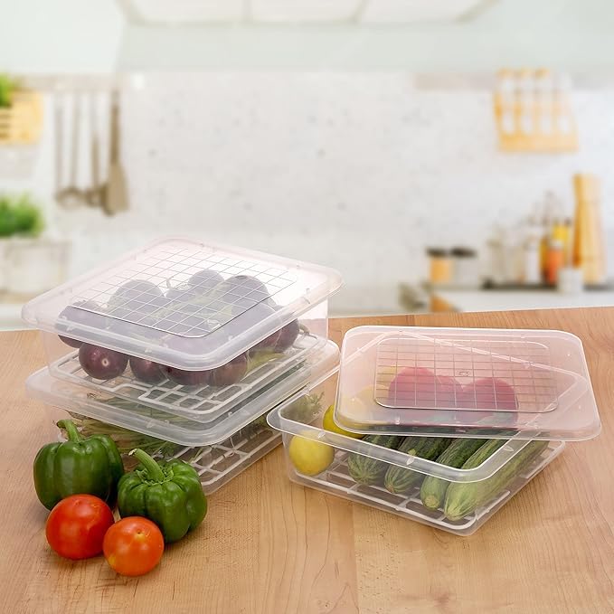 Image of TASMAX Fridge Storage Boxes, Plastic Fridge Containers, Fridge Accessories Items, (SQUARE FRIDGE CONTAINER)