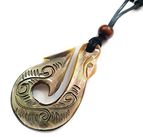 Maori Fish Hook Necklace For Women Men Boys Girls A Handcarved Mother Of Pearl Shell Tribal Pendant On Adjustable Cord Fa021-L #TOP4