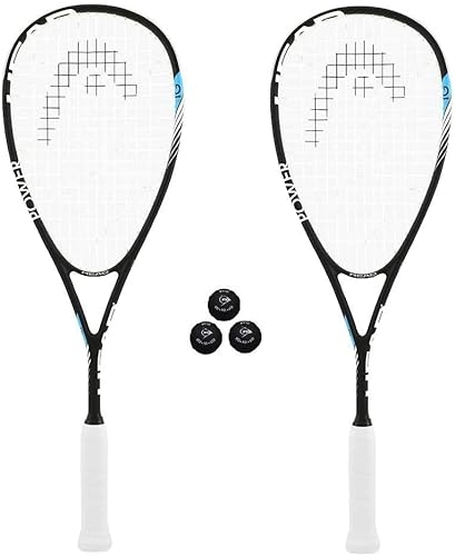 HEAD IG Power Squashschläger + 3 Squashbälle und Abdeckung (verschiedene Optionen) (2 x Schläger + 3 Bälle) Cover