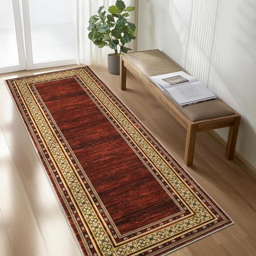 GlowSol Runner Rug 2x6 Washable Long Hallway Rug Runner Modern Bordered Rug Soft Non Slip Floor Cover Accent Carpet Runner for Entryway Kitchen Laundry Room Bathroom 2x6