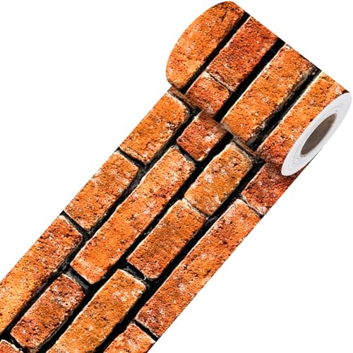 Image of Nuxovilar Vintage Brick Peel Stick Wall Border PVC 3.94x16.4' | Wall Trim, Molding Decal, Peel Stick Border, Adhesive Frame, for Bedroom, Kitchen, Living Room (Vintage Brick)