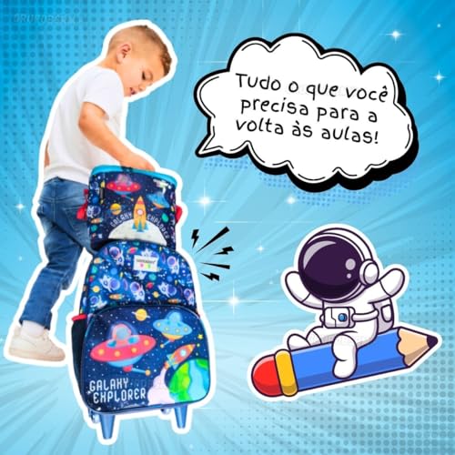 Kit 3 em 1 mochila infantil escolar masculina menino com rodinha scooby doo + Lancheira Estojo Prese