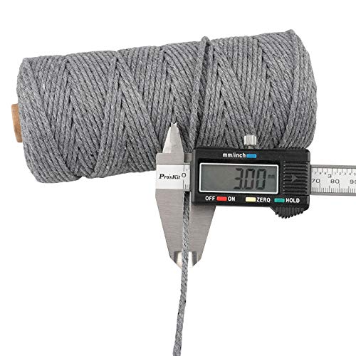 Jijacraft Macrame Cord,3Mm X 328 Feet Cotton Macrame Cord,Colored Cotton Cord Macrame Supplies,Macrame Rope Craft Twine String For Macrame & Knitting,Plant Hangers,Wall Hanging,Craft (Gray) #TOP1