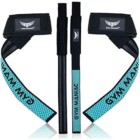 Gym Maniac GM Lifting Wrist Straps - Non-Slip Flex Gel Pad with Rubber Strips - Hand Support Brace for Body Building, Powerlifting, Deadlifting - Workout Loops for Men & Women - Sky Blue, 23 Inches Cover