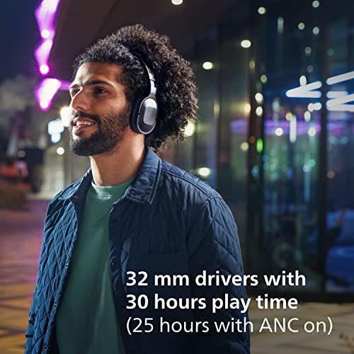 Headphone Philips bluetooth on-ear com isolamento acústico ativo noise cancelling, microfone e energ
