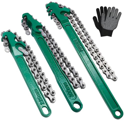 HYLEBOR 3 Pcs Heavy Duty Chain Wrench Reversible Chain Oil Filter Wrench with 9 Inch 12 Inch 16 Inch Adjustable Carbon Steel Sturdy Pliers Fits 1.5 Inch to 8 Inch Diameter for Pipe Car Repair