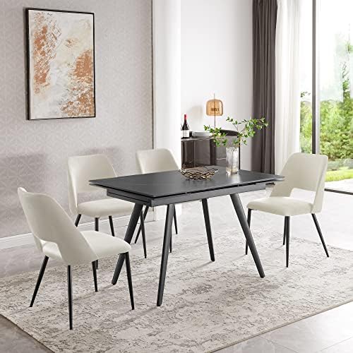 Comfy to go Dining Chairs Set of 4, Cream Velvet Dining Chairs, Mid Century Modern Dining Chairs, Upholstered Chairs for Dining Room, Kitchen - 18.5" D x 18.5" W x 32.5" H (Cream)