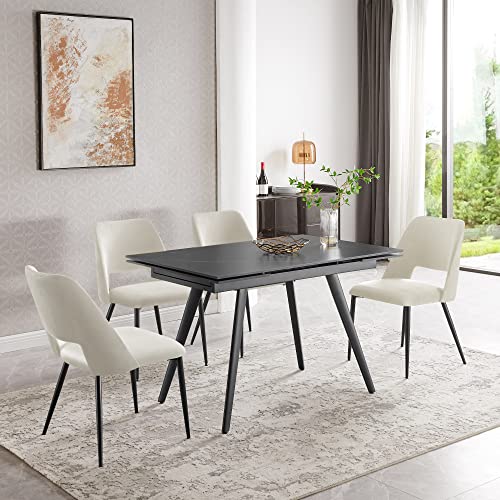 Comfy To Go Dining Chairs Set Of 4, Cream Velvet Dining Chairs, Mid Century Modern Dining Chairs, Upholstered Chairs For Dining Room, Kitchen - 18.5" D X 18.5" W X 32.5" H (Cream) #TOP17