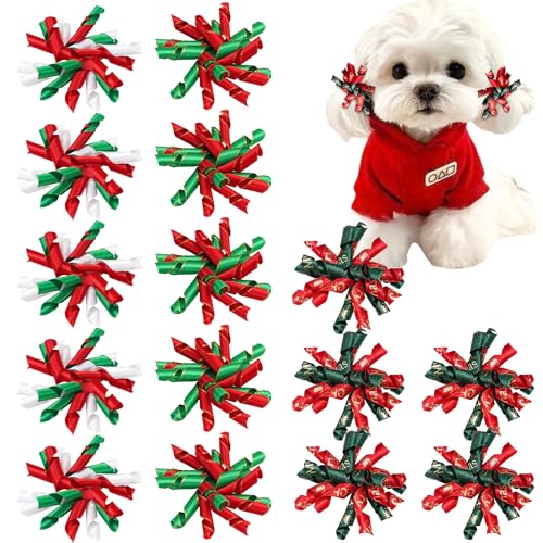 Yxiang Christmas Dog Bows, 15PCS Curly Korker Puppy Hair Accessories, Handmade Pet Grooming Bows With Rubber Bands