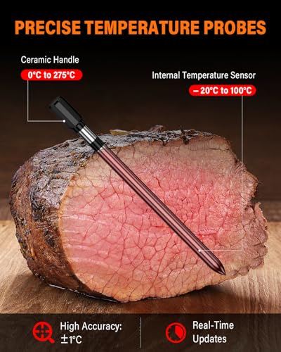 Fleischthermometer Kabellos, Apkezel Bluetooth Grillthermometer mit App, IP67 Wasserdicht Bratenthermometer Kabellos, Meat Grill Thermometer für Backofen Grill Smoker Rotisserie... – Bild 4