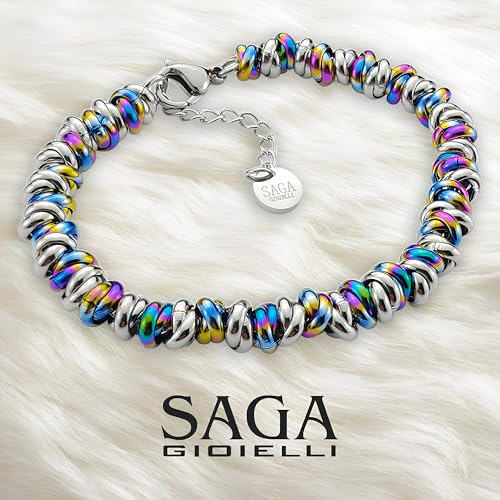 SAGA GIOIELLI® Bransoletka damska pleciona ze stali węzłów w różnych kolorach, 18 centimeters, Stal nierdzewna