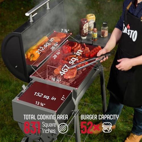 Image of Feasto Heavy-Duty 30-Inch Charcoal Grill with Offset Smoker Grill | Side Table & 831 Sq. In Cooking Space, Outdoor BBQ Grill for Outdoor Barbecue in Backyard, Patio and Parties, Black