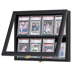 Verani Baseball Sports Card Display Case – 8 Graded Card Frame – Crystal Clear View, UV Protection, Lockable Black Wall Cabinet
