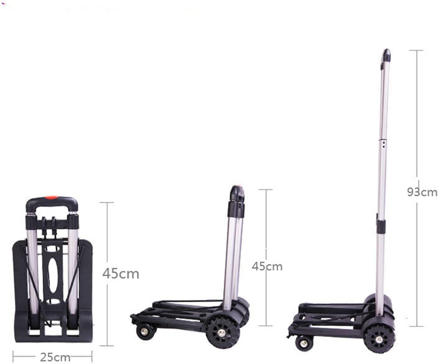 Tyenaza Foldable Hand Truck, 4 Wheels Folding Trolley Aluminium Alloy Foldable Hand Truck Luggage Cart for Shopping Grocery