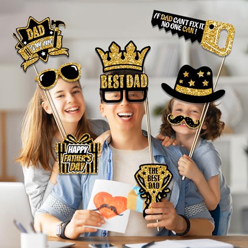 25 Pieces Father's Day Photo Booth Props Black Gold Happy Father's Day Photo Booth Props for Best Dad Ever Birthday Party Supplies, Dad's Birthday Parties, Family Reunions, Backyard Barbecues by Jajajuegos - Image 3